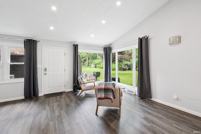 241 Sylvan Glen Dr, South Bend, IN 46615 - living area with recessed lighting, dark wood finished floors, and lofted ceiling