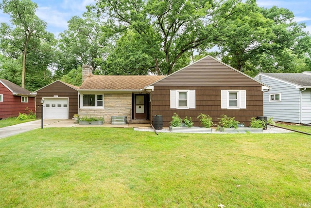 241 Sylvan Glen Dr, South Bend, IN 46615 - ranch-style home featuring driveway, a chimney, a front lawn, and a garage
