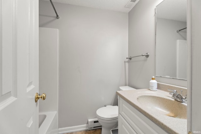 17135 Old 24 Rd, Woodburn, IN 46797 - bathroom with baseboard heating, vanity, a textured ceiling, and shower / washtub combination