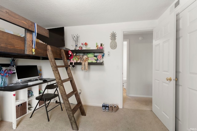17135 Old 24 Rd, Woodburn, IN 46797 - carpeted bedroom with an office area and a textured ceiling