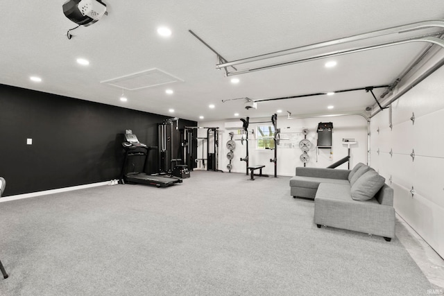 17135 Old 24 Rd, Woodburn, IN 46797 - workout room with attic access, recessed lighting, carpet, and a garage