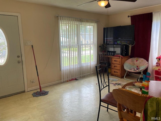 1741 N Brookfield St, South Bend, IN 46628 - foyer entrance featuring a ceiling fan and concrete flooring