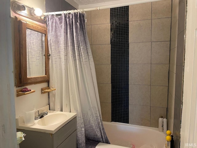 1741 N Brookfield St, South Bend, IN 46628 - bathroom featuring vanity and shower / bath combo with shower curtain