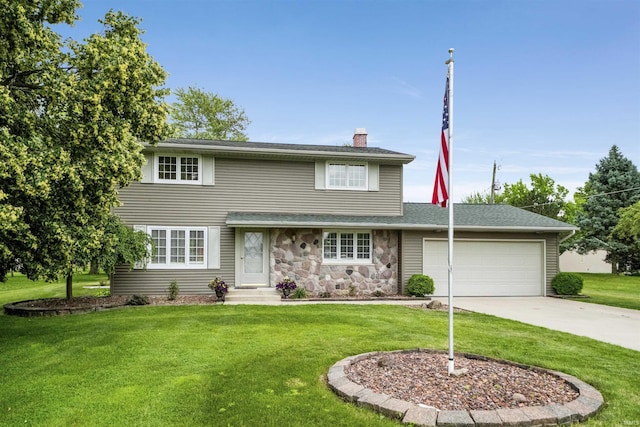 1545 Werling Rd, New Haven, IN 46774 - traditional-style house featuring a garage, a front lawn, a chimney, and driveway
