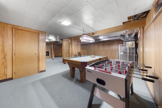1545 Werling Rd, New Haven, IN 46774 - rec room with wooden walls, carpet, and billiards
