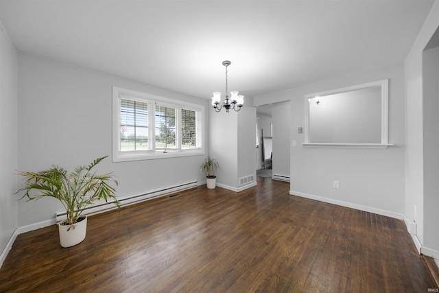 1545 Werling Rd, New Haven, IN 46774 - unfurnished dining area with a chandelier, a baseboard heating unit, and wood finished floors