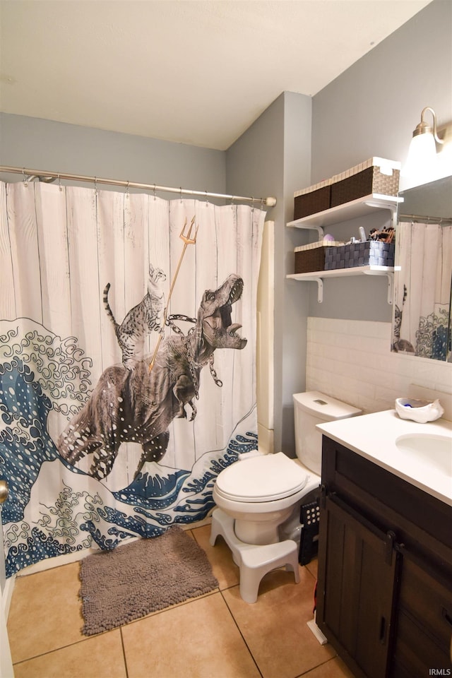 2221 Washington Ave, Evansville, IN 47714 - full bath with vanity, tile patterned floors, and a shower with curtain