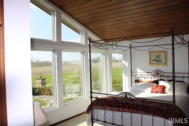5933 Hoagland Rd, Hoagland, IN 46745 - bedroom featuring wooden ceiling, vaulted ceiling, multiple windows, and carpet floors