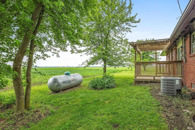 8416 S 400 W, Lafayette, IN 47909 - view of grassy yard featuring a pergola, a rural view, and a deck