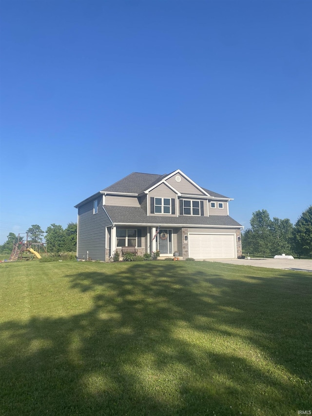 17030 Hand Rd, Huntertown, IN 46748 - view of front of home featuring an attached garage, a front yard, driveway, and a porch