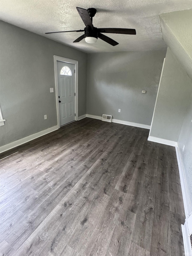 118 Burns Blvd, Fort Wayne, IN 46807 - foyer with a ceiling fan, a textured ceiling, and wood finished floors