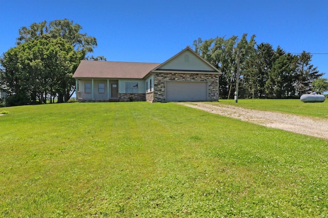9932 N Meridian Line Rd, West Lafayette, IN 47906 - ranch-style home featuring dirt driveway, a garage, and a front yard