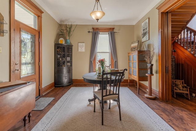 650 Main St, Rockport, IN 47635 - dining room with stairway, wood finished floors, and ornamental molding