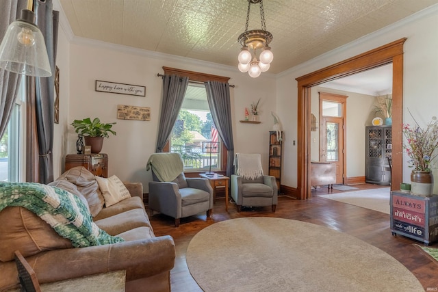 650 Main St, Rockport, IN 47635 - sitting room featuring a chandelier, dark wood finished floors, and ornamental molding