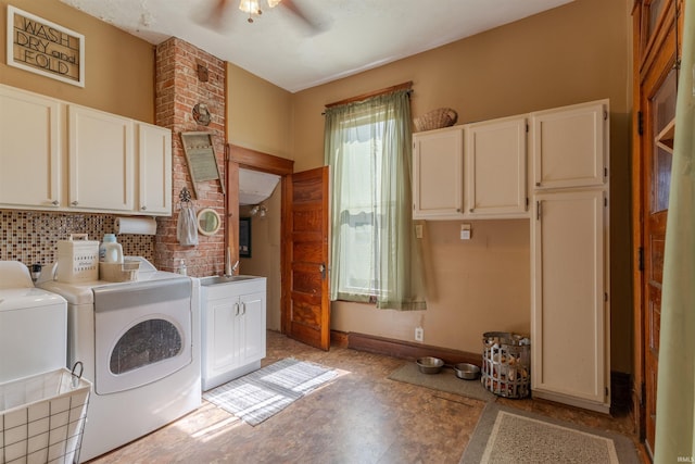650 Main St, Rockport, IN 47635 - laundry area featuring cabinet space, independent washer and dryer, and a ceiling fan