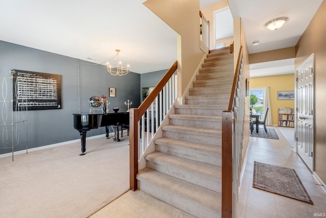 1823 Apopka Way, Fort Wayne, IN 46814 - stairs featuring a chandelier and tile patterned flooring