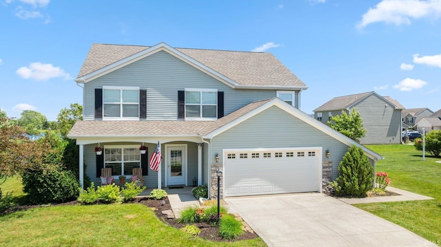 1823 Apopka Way, Fort Wayne, IN 46814 - traditional-style home with covered porch, a shingled roof, a front lawn, an attached garage, and driveway