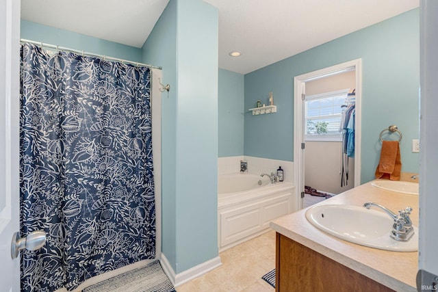1823 Apopka Way, Fort Wayne, IN 46814 - full bathroom with a bath, double vanity, and a shower with curtain