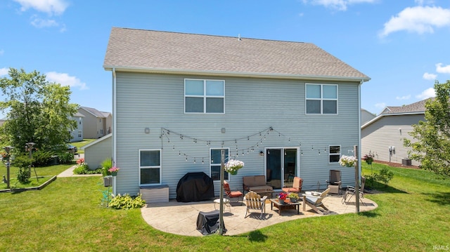 1823 Apopka Way, Fort Wayne, IN 46814 - rear view of house featuring outdoor lounge area, a yard, a patio, and a shingled roof