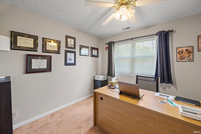 210 N Brookfield Dr, Lafayette, IN 47905 - office area featuring light colored carpet, a ceiling fan, and a textured ceiling