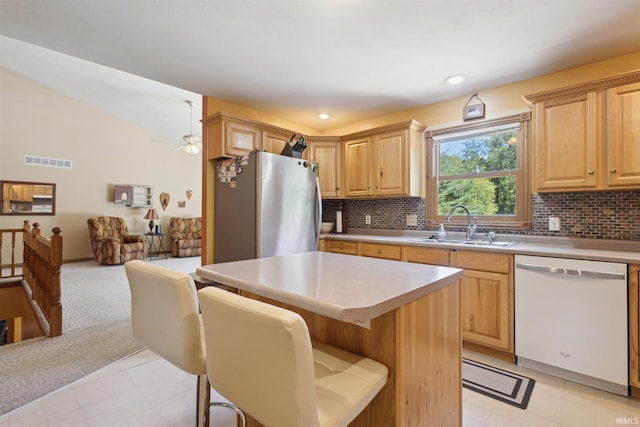 5171 N 350 E, Rolling Prairie, IN 46371 - kitchen with dishwasher, freestanding refrigerator, light countertops, tasteful backsplash, and recessed lighting