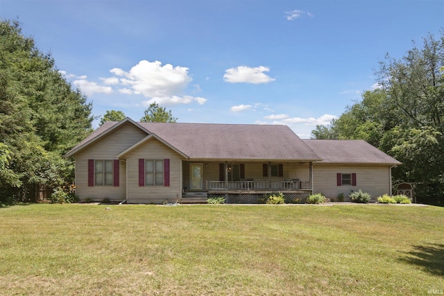 5171 N 350 E, Rolling Prairie, IN 46371 - ranch-style home featuring a porch, a front yard, and a shingled roof