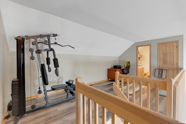 9502 Sail Wind Dr, Fort Wayne, IN 46804 - exercise area with light wood finished floors and lofted ceiling