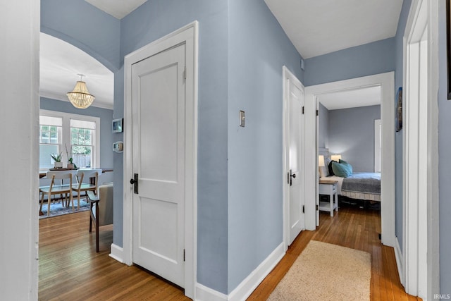 4721 Carrollton Ave, Indianapolis, IN 46205 - hallway featuring wood finished floors and arched walkways