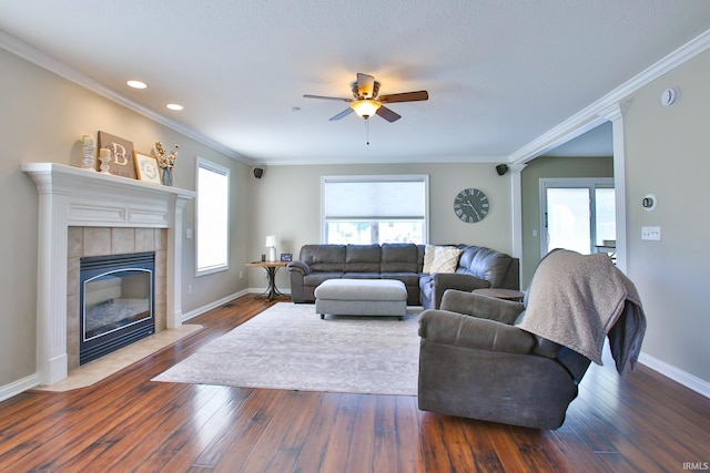 3517 Boulder Pass, Fort Wayne, IN 46818 - living area featuring ceiling fan, hardwood / wood-style flooring, plenty of natural light, a fireplace, and crown molding