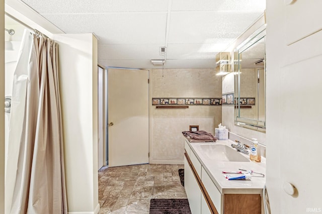 56928 County Road 13, Elkhart, IN 46516 - full bath with vanity, a shower with curtain, and stone finish flooring