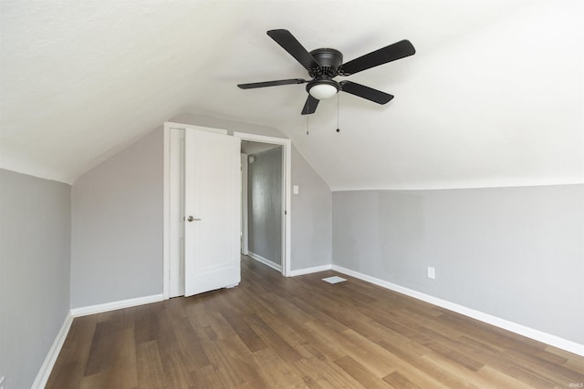 717 S Falcon St, South Bend, IN 46619 - additional living space with wood finished floors, lofted ceiling, and a ceiling fan