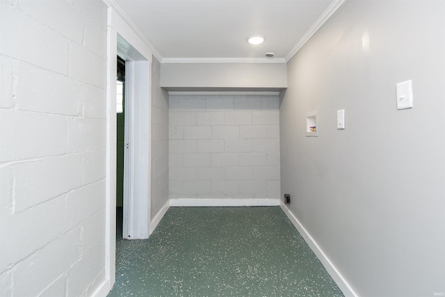 717 S Falcon St, South Bend, IN 46619 - hall with concrete block wall and ornamental molding