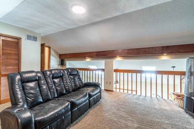 11215 Crested Oak Ct, Fort Wayne, IN 46845 - living area featuring carpet floors, a textured ceiling, and lofted ceiling