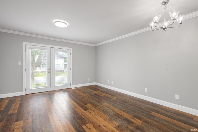483 N Eddy St Lot # 32, South Bend, IN 46617 - empty room featuring a chandelier, dark wood-style flooring, french doors, and ornamental molding