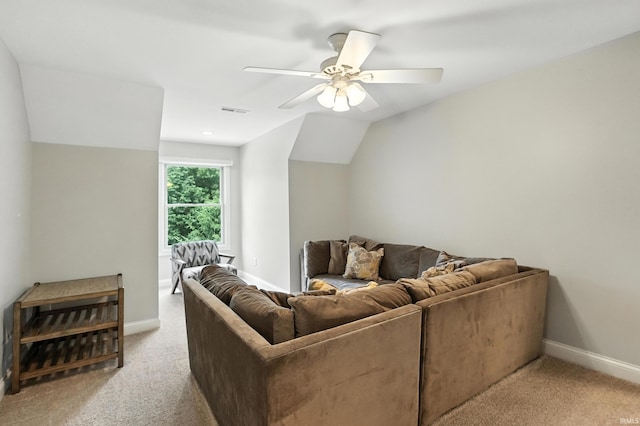 17325 N State Road 1st Rd, Spencerville, IN 46788 - living room with light colored carpet, a ceiling fan, and vaulted ceiling