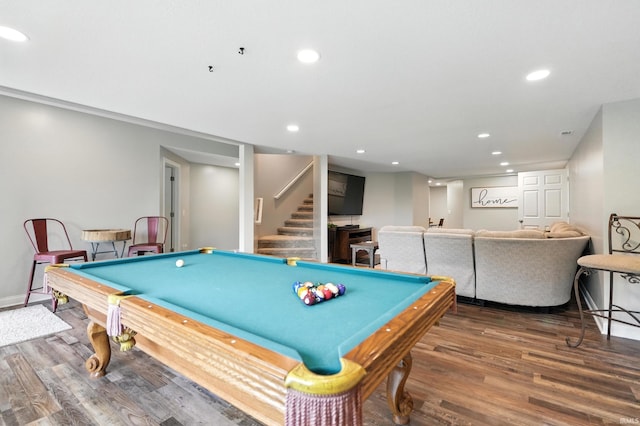 17325 N State Road 1st Rd, Spencerville, IN 46788 - recreation room featuring wood finished floors, pool table, and recessed lighting