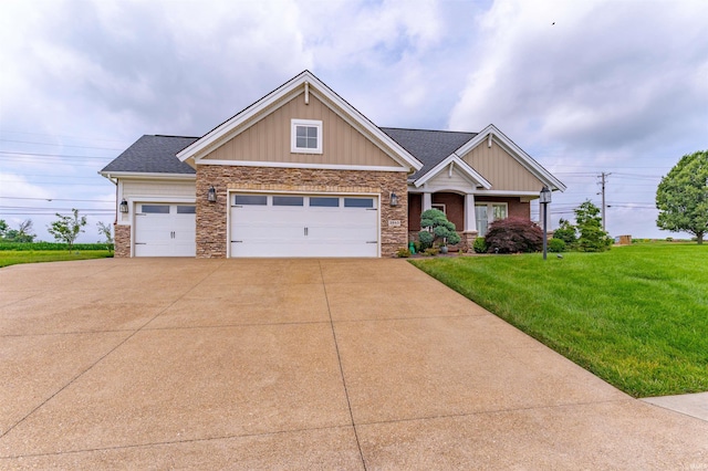 2843 Alex Ct, Newburgh, IN 47630 - craftsman-style home featuring a front lawn, stone siding, driveway, and an attached garage