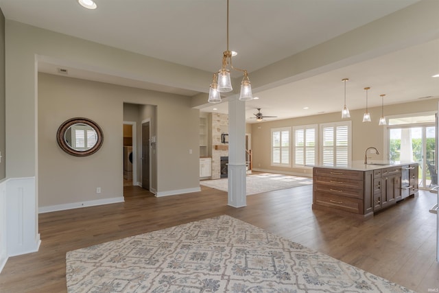 2843 Alex Ct, Newburgh, IN 47630 - kitchen featuring open floor plan, dark wood-style flooring, plenty of natural light, light countertops, and recessed lighting