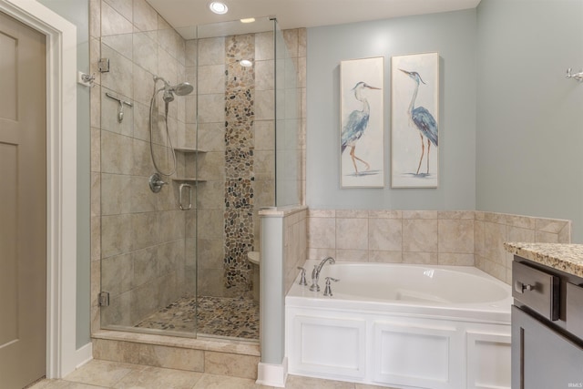 2843 Alex Ct, Newburgh, IN 47630 - bathroom with a garden tub, a stall shower, tile patterned flooring, vanity, and recessed lighting