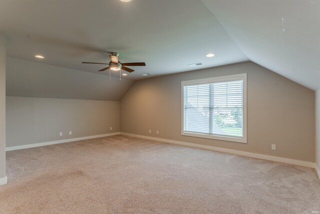 2843 Alex Ct, Newburgh, IN 47630 - bonus room with lofted ceiling, ceiling fan, light carpet, and recessed lighting