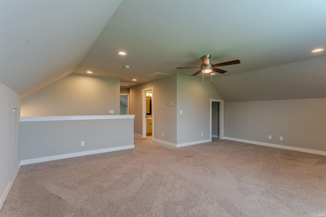 2843 Alex Ct, Newburgh, IN 47630 - bonus room featuring vaulted ceiling, ceiling fan, light colored carpet, and recessed lighting