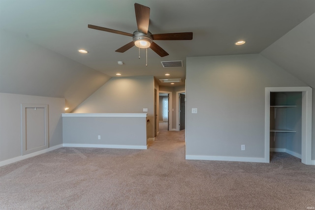 2843 Alex Ct, Newburgh, IN 47630 - bonus room featuring lofted ceiling, light carpet, ceiling fan, and recessed lighting