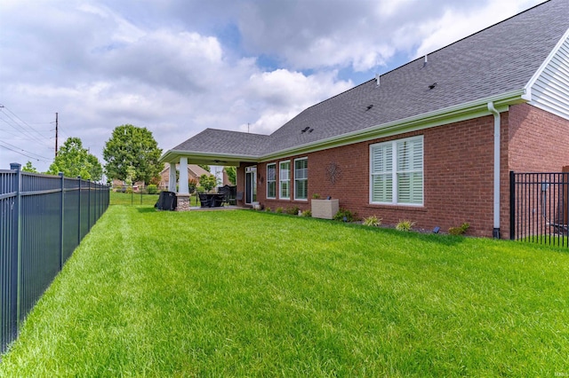 2843 Alex Ct, Newburgh, IN 47630 - fenced backyard featuring a ceiling fan and a patio