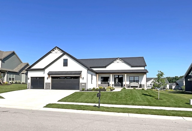 5358 Maize Dr, West Lafayette, IN 47906 - modern farmhouse style home featuring a front lawn, a porch, concrete driveway, and a garage