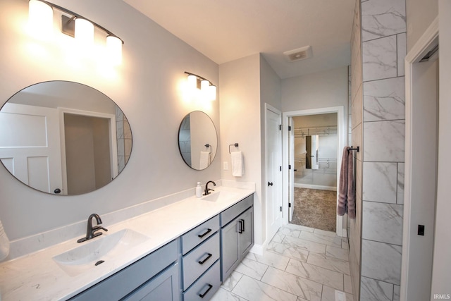 5358 Maize Dr, West Lafayette, IN 47906 - full bath featuring marble look tile flooring and double vanity