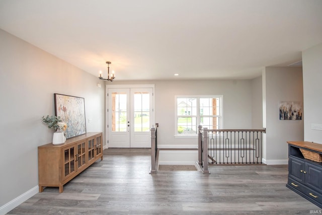 5358 Maize Dr, West Lafayette, IN 47906 - entrance foyer featuring a chandelier, wood finished floors, french doors, and recessed lighting