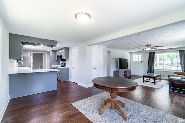 6321 Butt Rd, Fort Wayne, IN 46818 - living room featuring dark wood-style floors and ceiling fan