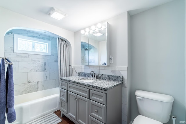 6321 Butt Rd, Fort Wayne, IN 46818 - bathroom with vanity, shower / bath combo with shower curtain, and wood finished floors