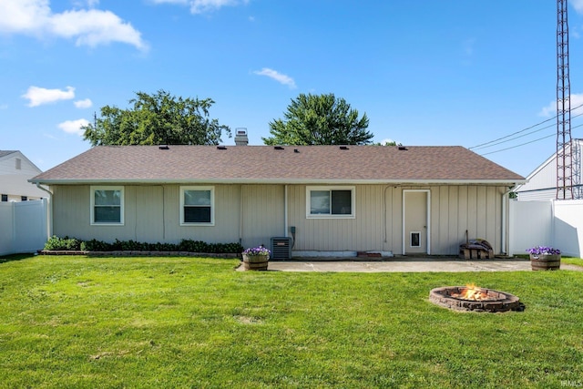 8 Emerald Ln, Huntington, IN 46750 - rear view of property with a fire pit, a chimney, a patio area, and roof with shingles