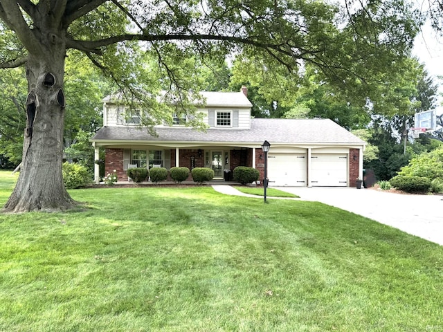 1896 N Michael Dr, Marion, IN 46952 - traditional-style home with an attached garage, driveway, brick siding, and a chimney